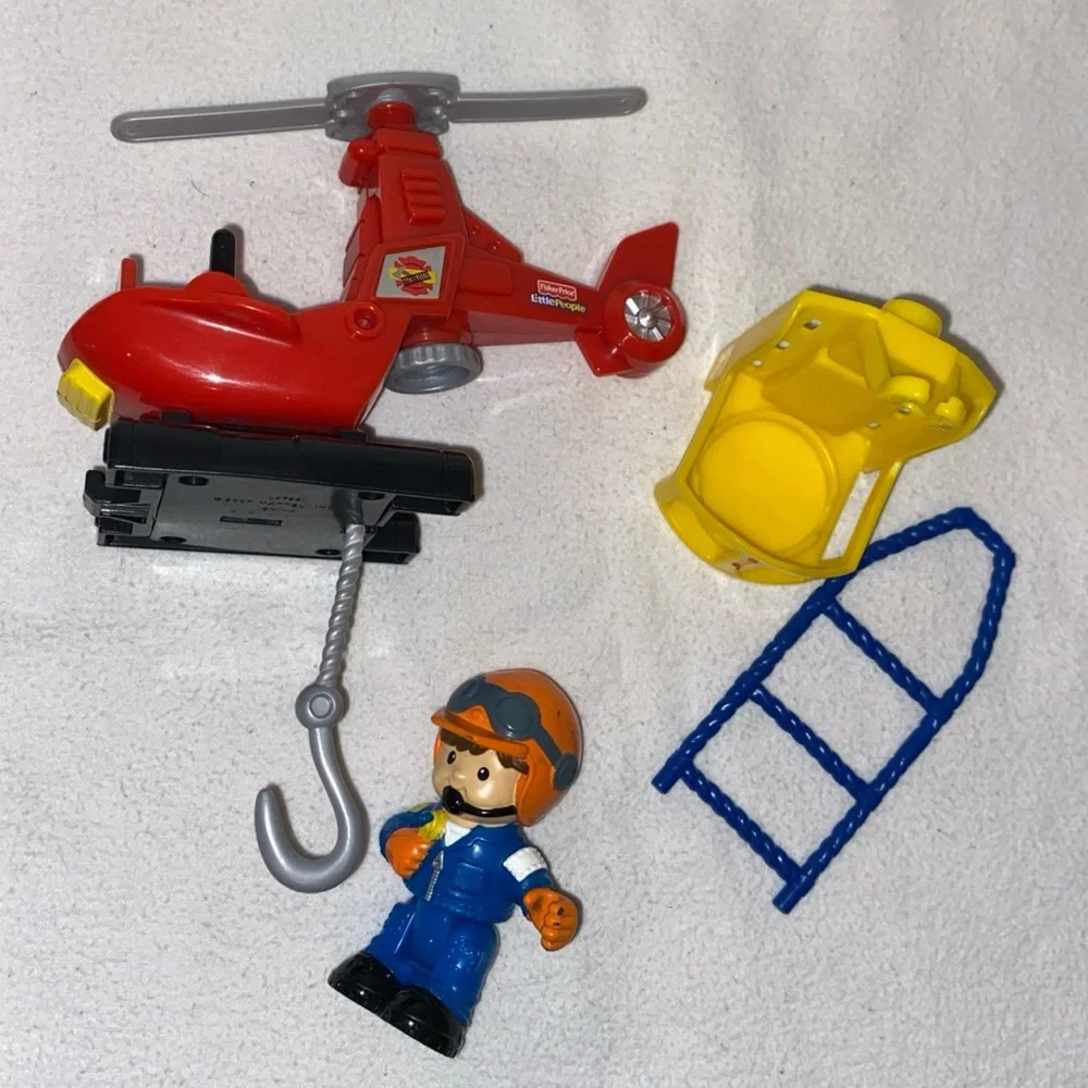 Little People Fire Rescue set , Drew, helicopter, basket, ladder